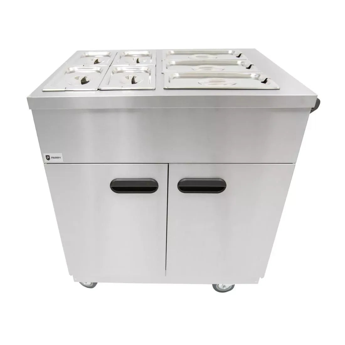 Mobile Bain Marie Servery with Hot Cupboard – GN Pan Capacity, 30 Meal Serving, Castors