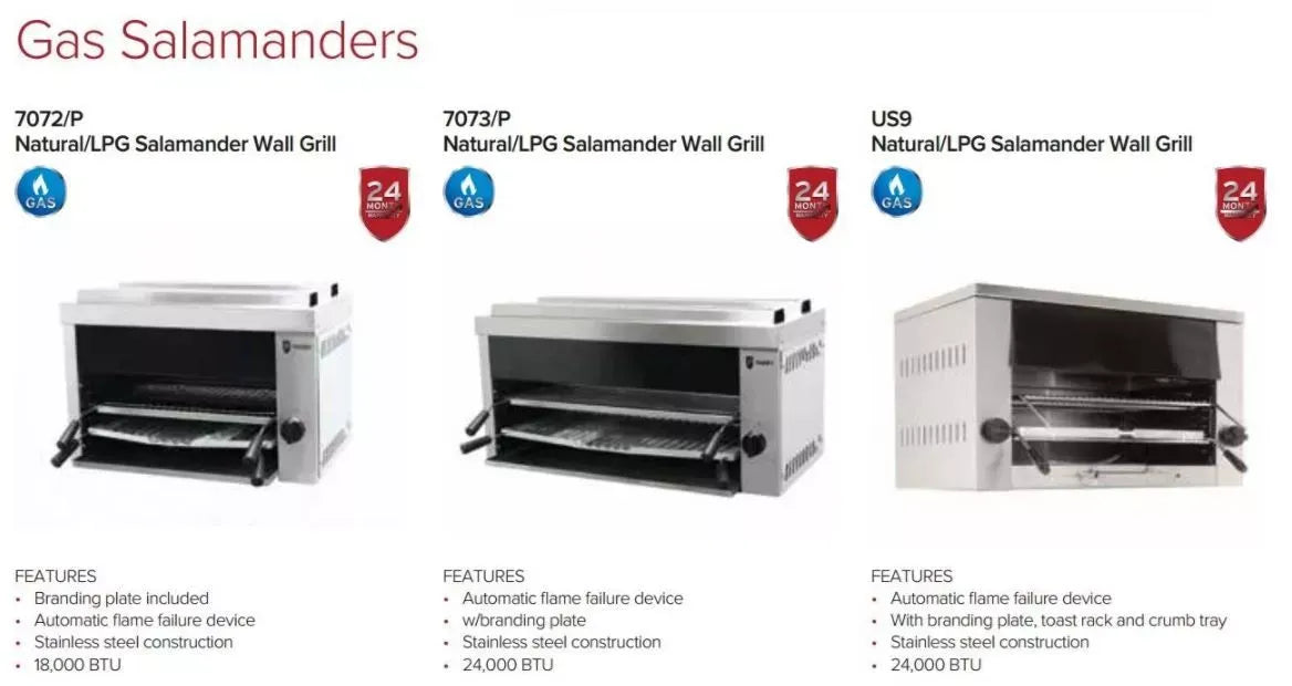 Natural Gas Salamander Wall Grill – Stainless Steel, Dual Zone Cooking, Wall or Stand Mounted