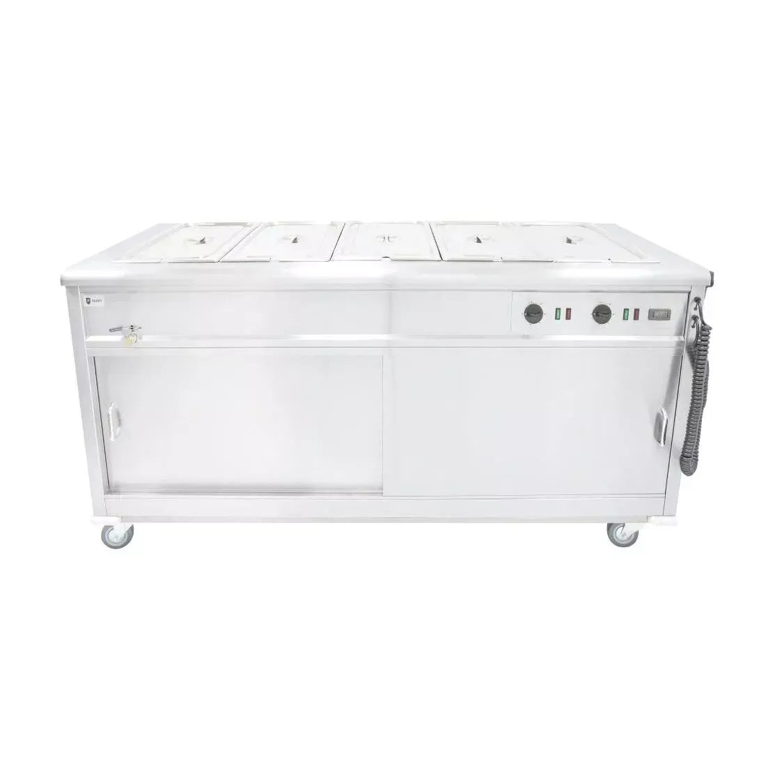 Mobile Bain Marie Servery – 1800mm Stainless Steel, Wet or Dry Heat, Digital Temperature Control, Sliding Doors, Castors