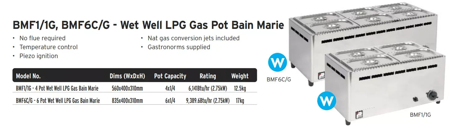 LPG Wet Well Bain Marie – 6 x 1/4 GN Pan Capacity, Stainless Steel, Mobile Catering