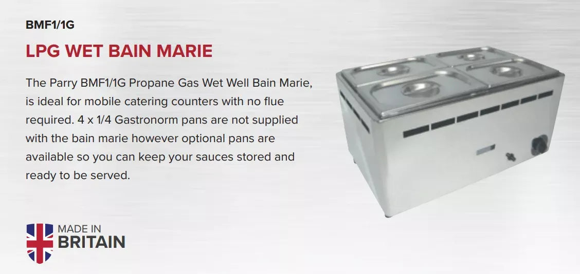 LPG Wet Bain Marie Catering Counter – 4 x 1/4 GN Pan Capacity, Stainless Steel