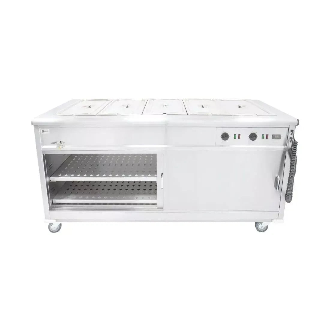 Mobile Bain Marie Servery – 1800mm Stainless Steel, Wet or Dry Heat, Digital Temperature Control, Sliding Doors, Castors