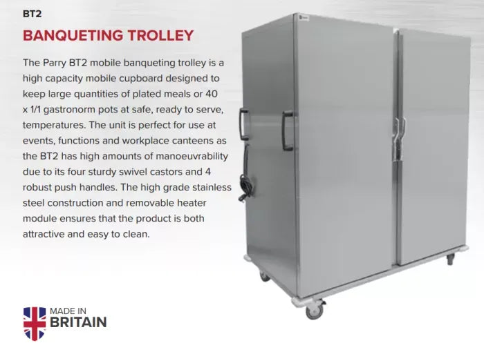 Double Banqueting Trolley – High-Capacity Mobile Heated Cabinet, Stainless Steel, 2 x 13A Plug
