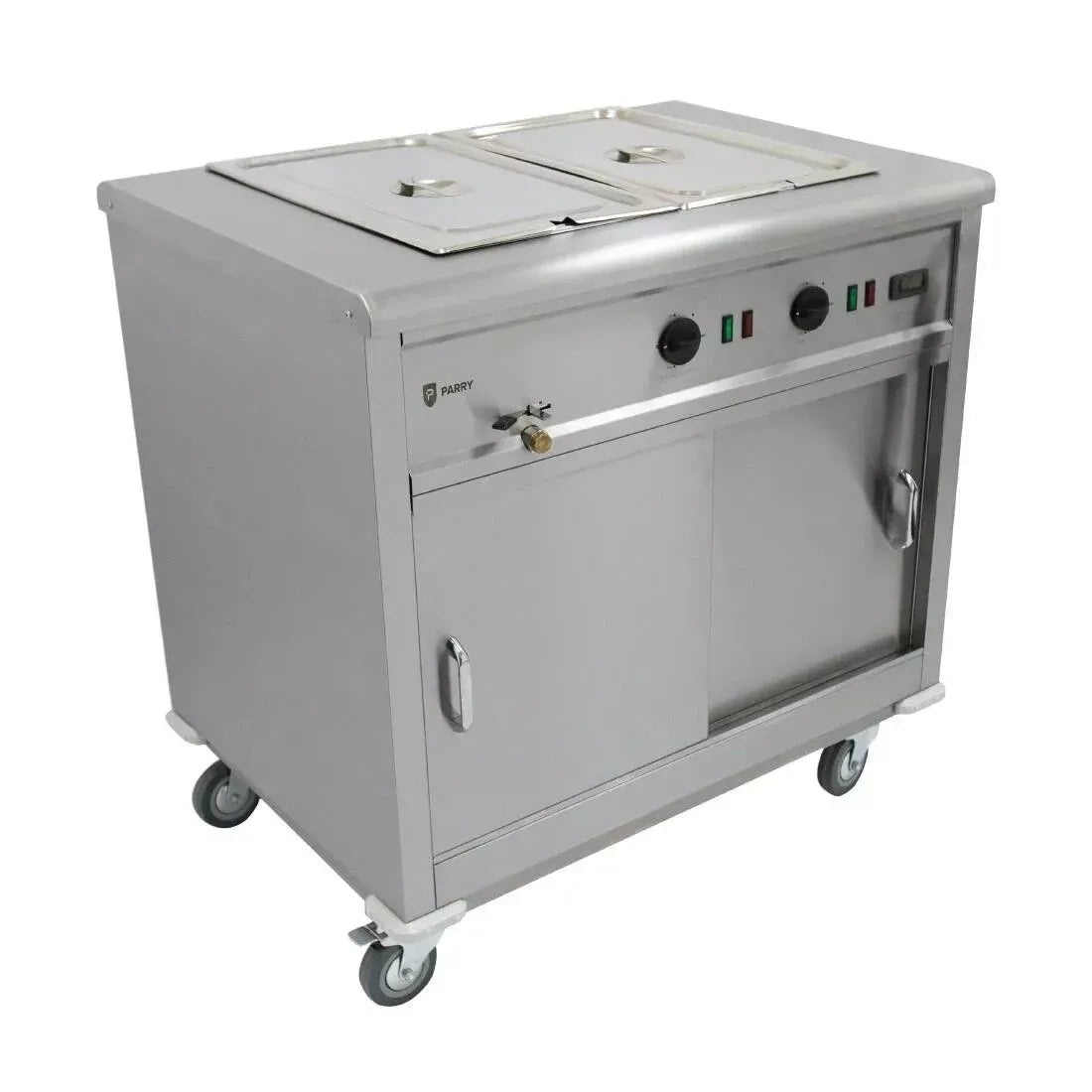 Mobile Bain Marie Servery – 900mm Stainless Steel, Digital Temperature Display, Sliding Doors, Castors & Push Handle