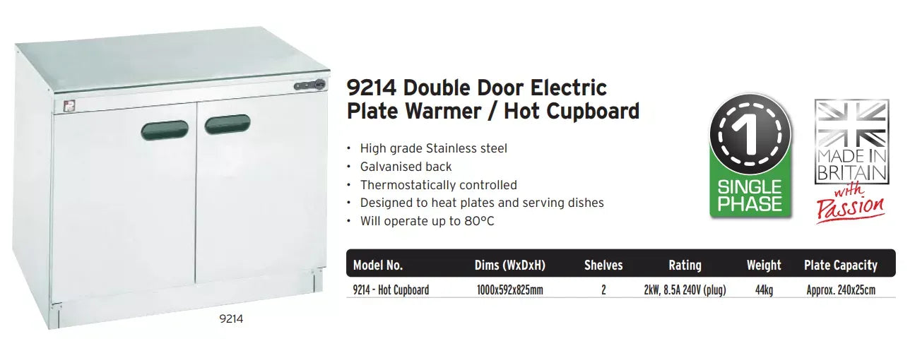 Double Door Electric Plate Warmer – 240 Plate Capacity, Stainless Steel, Thermostatic Control, Floor Standing