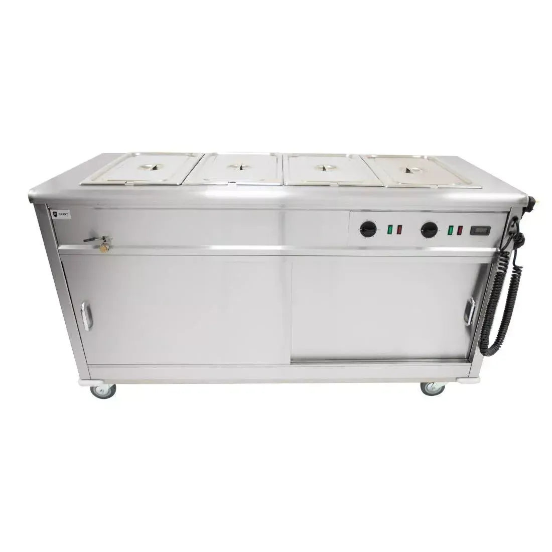 Mobile Bain Marie Servery – 1500mm Stainless Steel, Wet & Dry Heat, Digital Display, Sliding Doors, Castors, 4.3kW