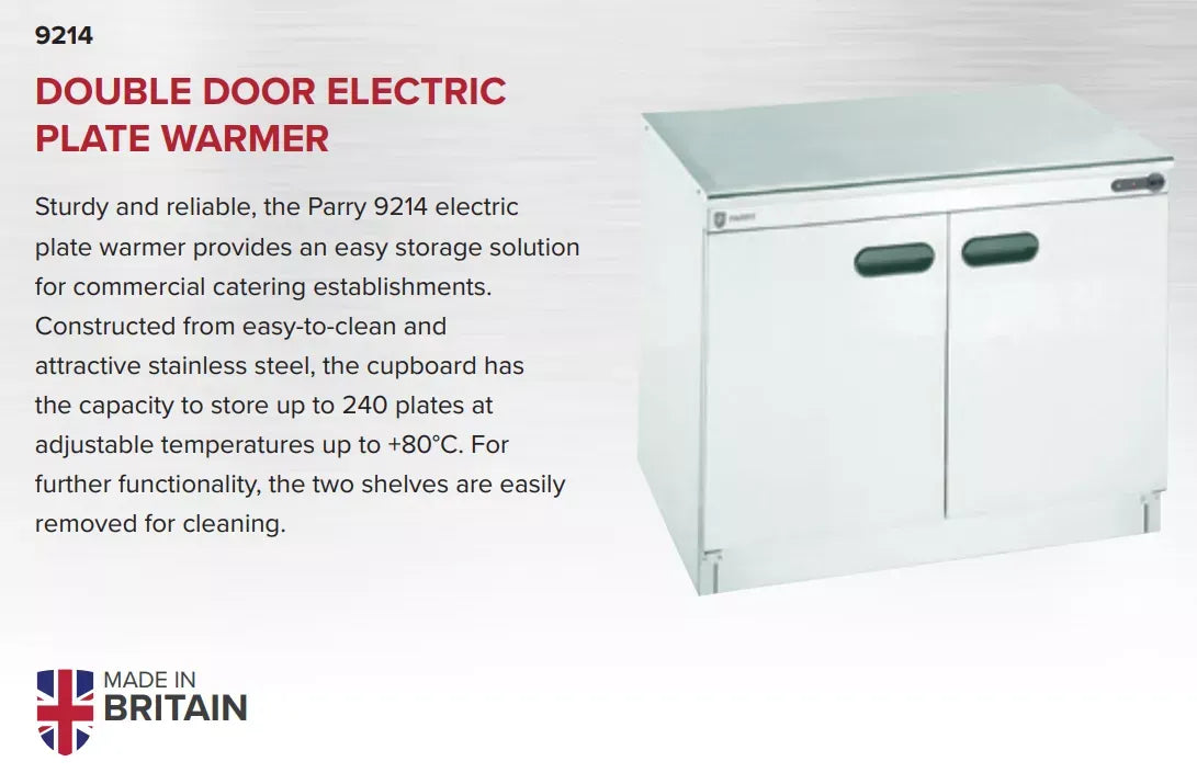 Double Door Electric Plate Warmer – 240 Plate Capacity, Stainless Steel, Thermostatic Control, Floor Standing