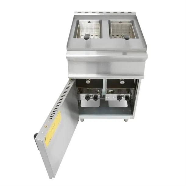 LPG Double Pedestal Gas Fryer – 2x12L Commercial Deep Fryer, Thermostatic Control, Piezo Ignition