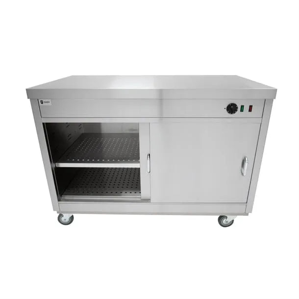 1200mm Heated Storage Hot Cupboard – Stainless Steel, Adjustable Shelves, Thermostatic Control, Lockable Castors, 1.5kW