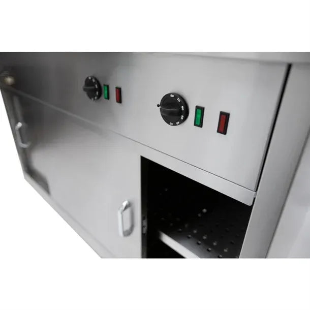 1200mm Hot Cupboard with Bain Marie Top – Stainless Steel, Wet or Dry Heat, Sliding Doors, Castors, 2.9kW
