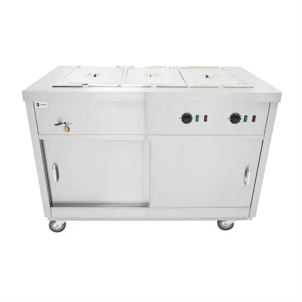 1200mm Hot Cupboard with Bain Marie Top – Stainless Steel, Wet or Dry Heat, Sliding Doors, Castors, 2.9kW