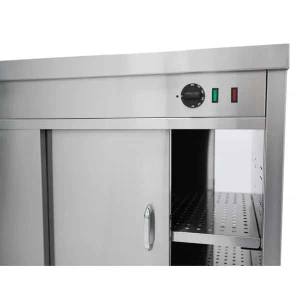 1200mm Pass-Through Hot Cupboard – Stainless Steel, Thermostatic Control, Adjustable Shelf, Castors, 1.5kW