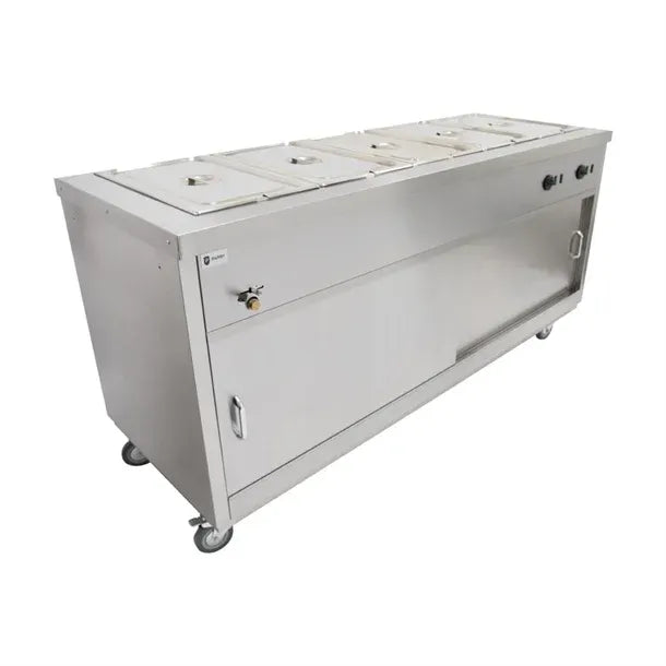 1800mm Hot Cupboard with Bain Marie Top – Stainless Steel, Wet or Dry Heat, Sliding Doors, Adjustable Shelf, 5.8kW