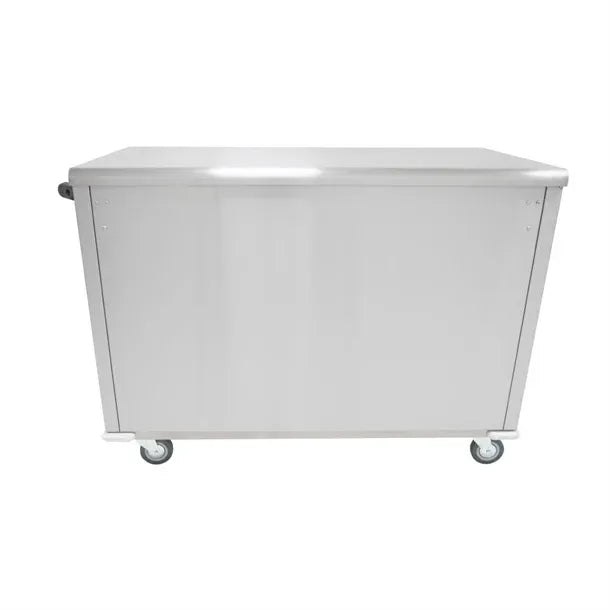 Mobile Flat Top Servery – 1200mm Stainless Steel, Heated Cupboard, Digital Control up to 80°C, Sliding Doors, Castors