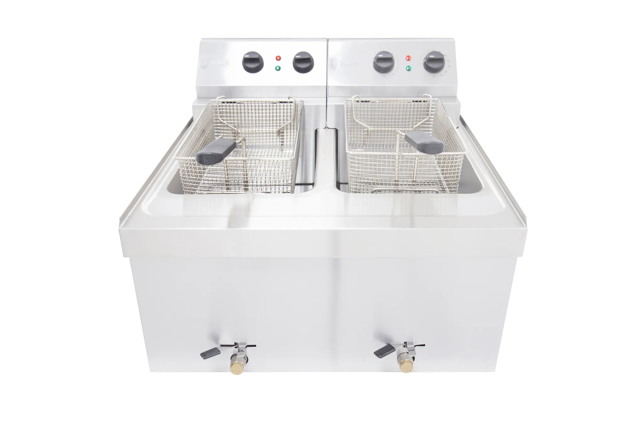 Double Countertop Electric Fryer – 2 x 9L, Thermostatic Control, Stainless Steel, Drain Tap, Dual 3kW