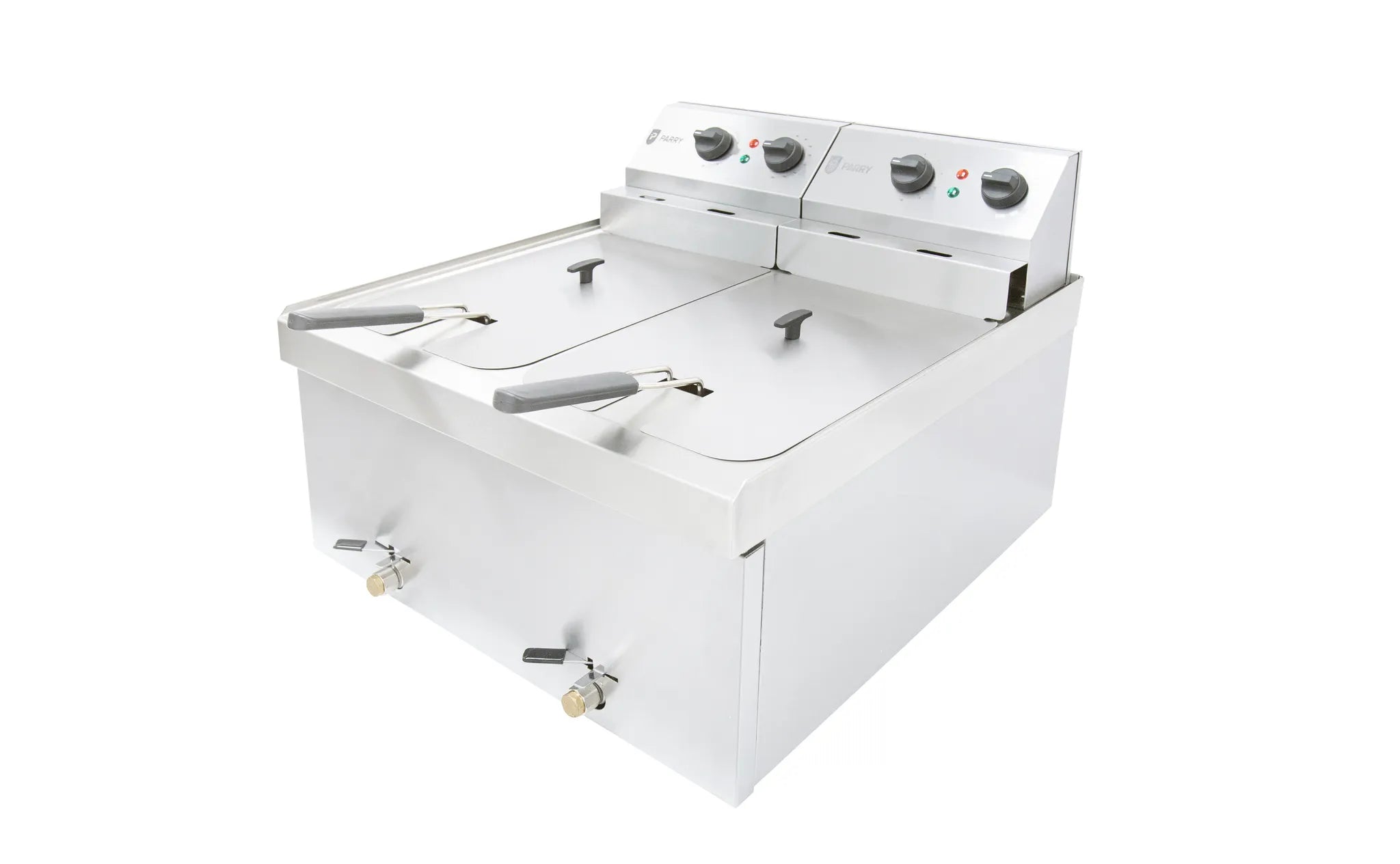 Double Countertop Electric Fryer – 2 x 9L, Thermostatic Control, Stainless Steel, Drain Tap, Dual 3kW