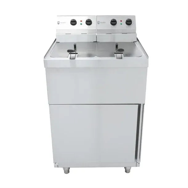 Double Pedestal Electric Fryer – 2 x 9L Tanks, Stainless Steel, Thermostatic Control, Removable Head, 2 x 6kW Hardwired