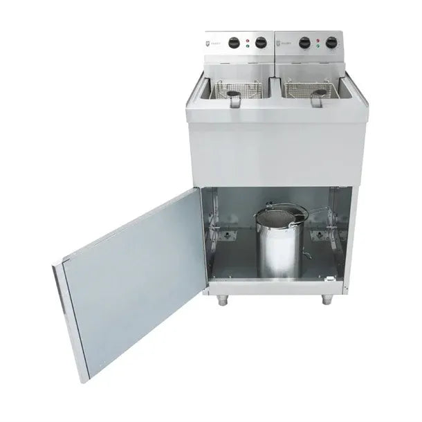 Double Pedestal Electric Fryer – 2 x 9L Tanks, Stainless Steel, Thermostatic Control, Removable Head, 2 x 6kW Hardwired