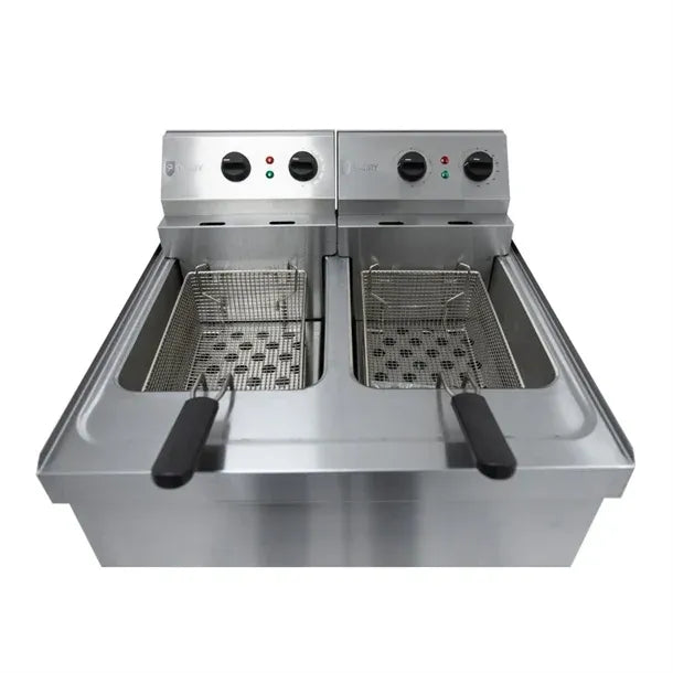 Double Pedestal Electric Fryer – 2 x 9L Tanks, Stainless Steel, Thermostatic Control, Removable Head, 2 x 6kW Hardwired