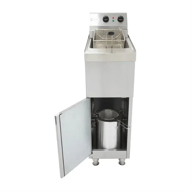 Single Pedestal Electric Fryer – 9L, Thermostatic Control, 6kW, Hardwired, Freestanding, Stainless Steel