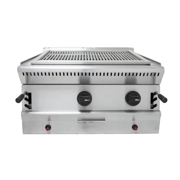Natural Gas Chargrill with Lava Rocks – 2 Burners, Stainless Steel, Adjustable Height, Countertop or Stand