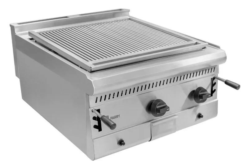 Natural Gas Chargrill with Lava Rocks – 2 Burners, Stainless Steel, Adjustable Height, Countertop or Stand